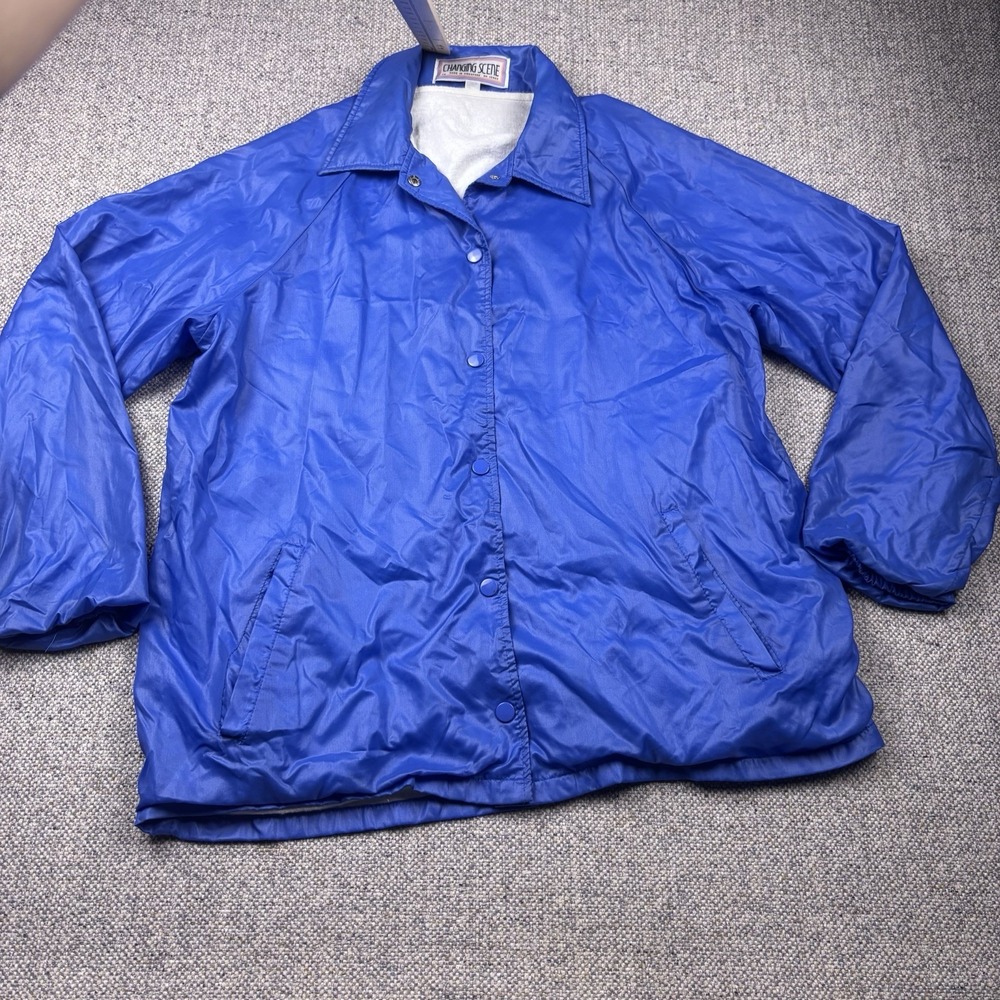 Vtg Changing Scene Nylon Coaches Jacket Lined Windbreaker Blue Snap Men's XL